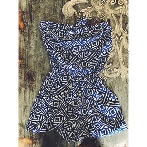 Adorable blue & white strapless romper worn once